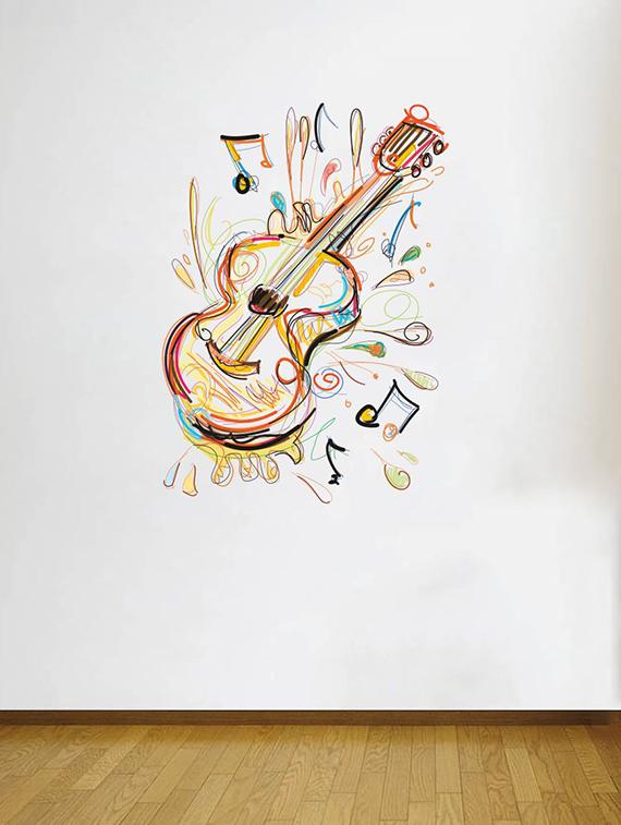 Rawpockets Wall Decals ' Guitar Musical Instrument Wall Sticker ' Wall stickers (PVC Vinyl) Multicolour - 15733649 - Zoom Image - 1