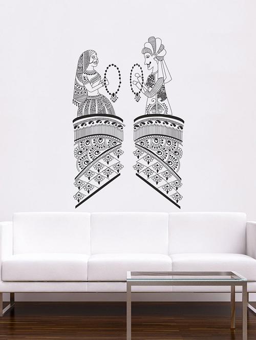 rawpockets wall decals ' traditions of indian bride and groom wall sticker ' wall stickers (pvc vinyl) multicolour - 15733650 - Very Small Image - 1