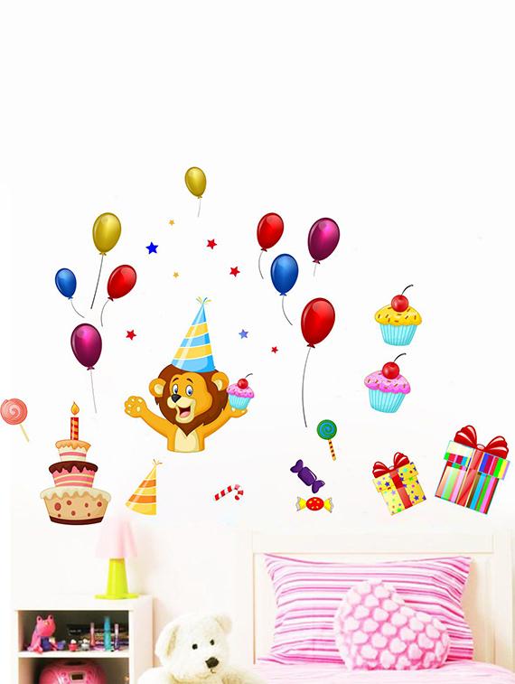 Rawpockets Wall Decals ' Lion and Celebrations Wall Sticker ' Wall stickers (PVC Vinyl) Multicolour - 15733657 - Zoom Image - 1