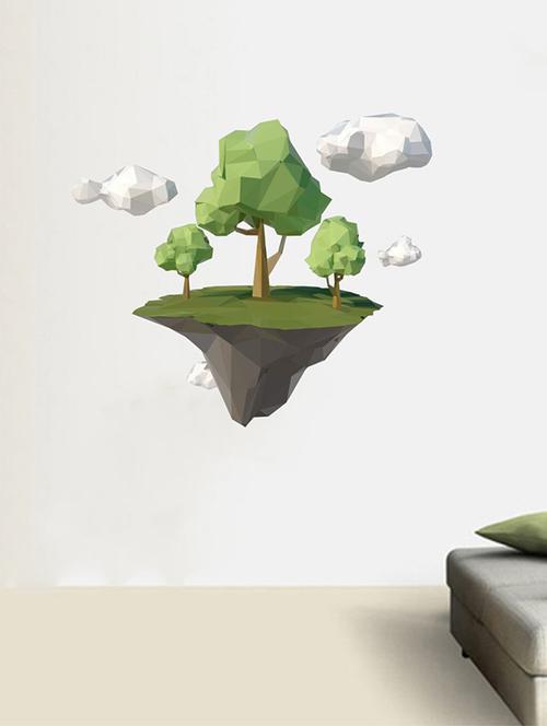 Rawpockets Wall Decals ' Green Trees and Clouds Wall Sticker ' Wall stickers (PVC Vinyl) Multicolour - 15733659 - Standard Image - 1