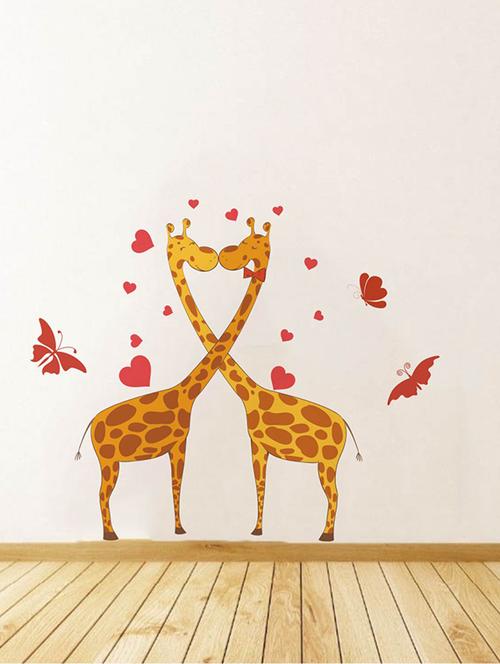 rawpockets wall decals ' giraffe love and butterfly wall sticker ' wall stickers (pvc vinyl) multicolour - 15733660 - Very Small Image - 1