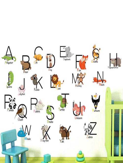 Rawpockets Wall Decals ' ABCD Cartoon Animals Name Wall Sticker ' Wall stickers (PVC Vinyl) Multicolour - 15733663 - Standard Image - 1