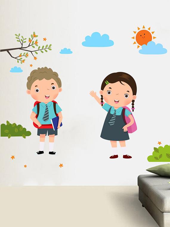 Rawpockets Wall Decals ' Back to School Boy and Girl Wall Sticker ' Wall stickers (PVC Vinyl) Multicolour - 15733664 - Zoom Image - 1