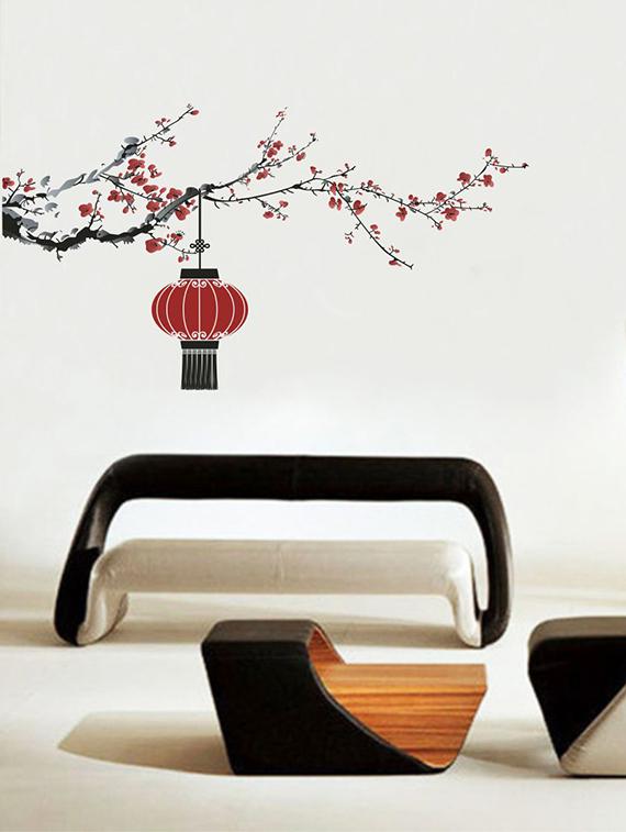 Rawpockets Wall Decals ' Flower and Chinese Lamps Wall Sticker ' Wall stickers (PVC Vinyl) Multicolour - 15733666 - Zoom Image - 1