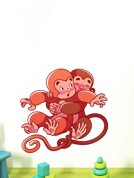 Rawpockets Wall Decals ' Cute Monkeys Hug Wall Sticker ' Wall stickers (PVC Vinyl) Multicolour - 15733668 - Zoom Image - 1