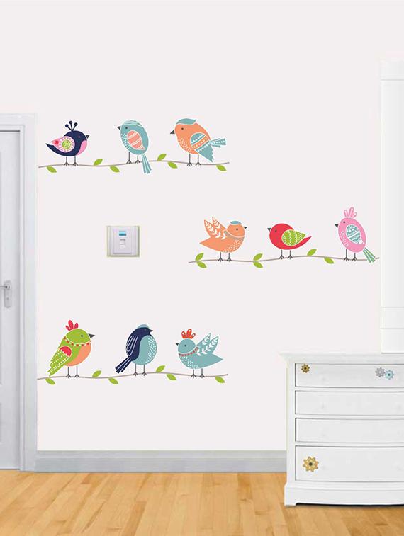 Rawpockets Wall Decals ' Cute Birds Family Wall Sticker ' Wall stickers (PVC Vinyl) Multicolour - 15733672 - Zoom Image - 1