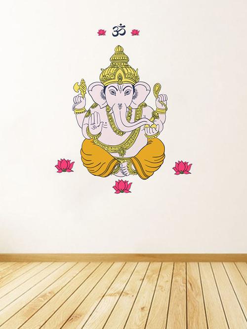 Rawpockets Wall Decals ' Lord Ganesha and Lotus Flower Wall Sticker ' Wall stickers (PVC Vinyl) Multicolour - 15733674 - Standard Image - 1