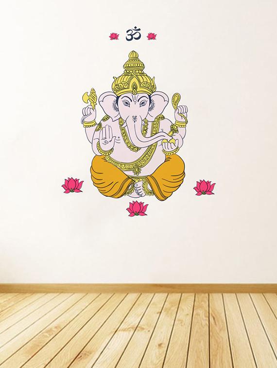 Rawpockets Wall Decals ' Lord Ganesha and Lotus Flower Wall Sticker ' Wall stickers (PVC Vinyl) Multicolour - 15733674 - Zoom Image - 1