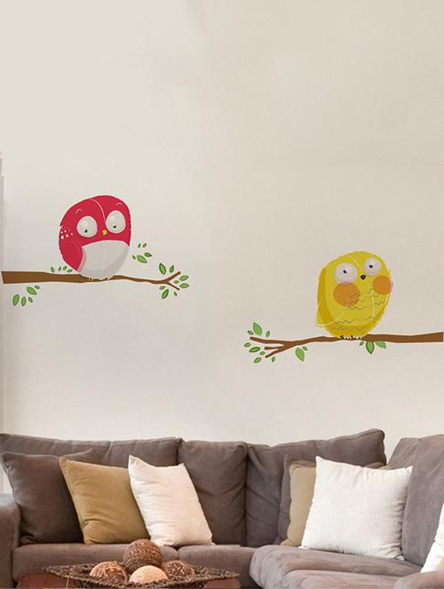 Rawpockets Wall Decals ' Yellow and Red Owl Wall Sticker ' Wall stickers (PVC Vinyl) Multicolour - 15733691 - Standard Image - 1