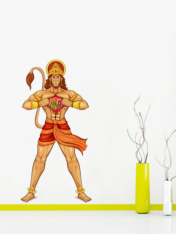 Rawpockets Wall Decals ' Lord Ram and Sita on Hanuman's Heart Wall Sticker ' Wall stickers (PVC Vinyl) Multicolour - 15733693 - Zoom Image - 1