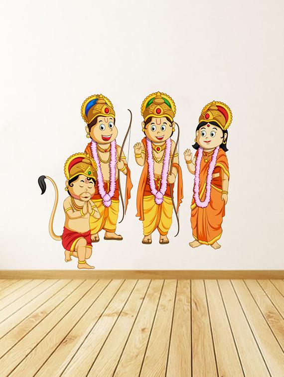 Rawpockets Wall Decals ' Lord Ram Sita Lakshman Hanuman Wall Sticker ' Wall stickers (PVC Vinyl) Multicolour - 15733696 - Zoom Image - 1