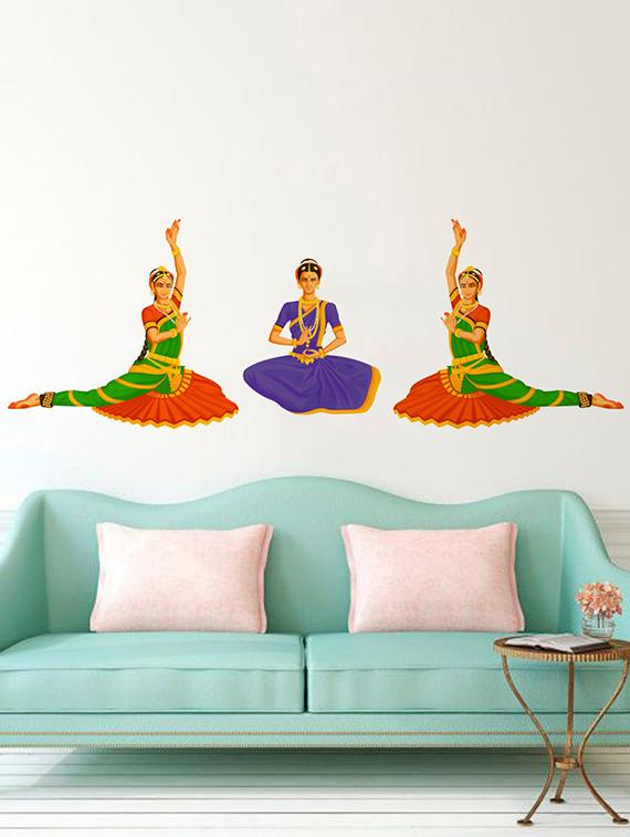 Rawpockets Wall Decals ' Bharatnatyam Classical Dance Wall Sticker ' Wall stickers (PVC Vinyl) Multicolour - 15733701 - Zoom Image - 1