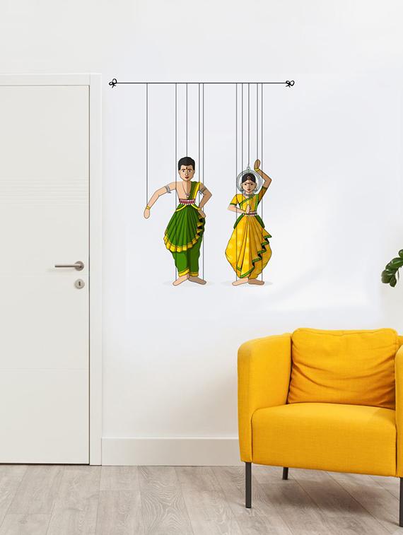 Rawpockets Wall Decals ' Rajasthani Puppet Dance Wall Sticker ' Wall stickers (PVC Vinyl) Multicolour - 15733702 - Zoom Image - 1