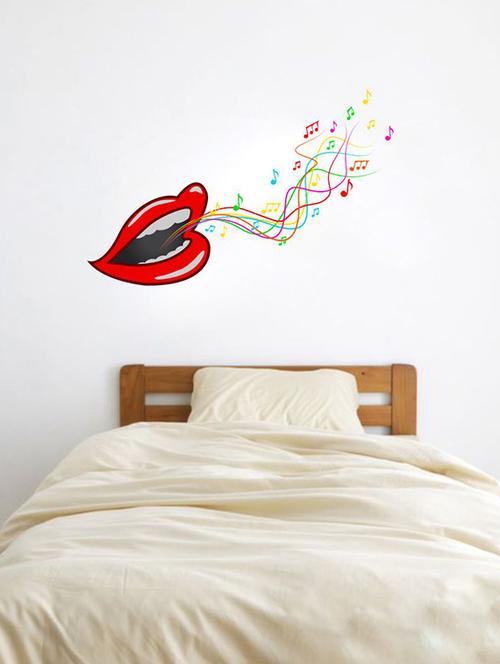Rawpockets Wall Decals ' Lips and Singing Wall Sticker ' Wall stickers (PVC Vinyl) Multicolour - 15733705 - Standard Image - 1