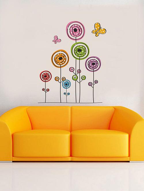 Rawpockets Wall Decals ' Kids Drawing Flower and Butterfly Wall Sticker ' Wall stickers (PVC Vinyl) Multicolour - 15733718 - Standard Image - 1