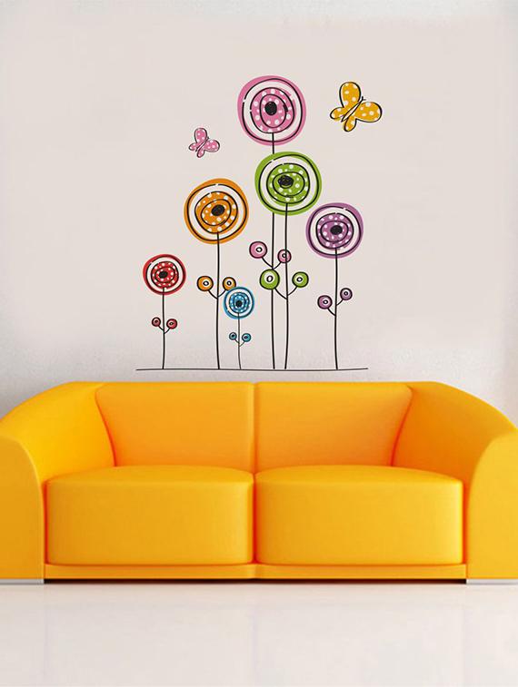 Rawpockets Wall Decals ' Kids Drawing Flower and Butterfly Wall Sticker ' Wall stickers (PVC Vinyl) Multicolour - 15733718 - Zoom Image - 1