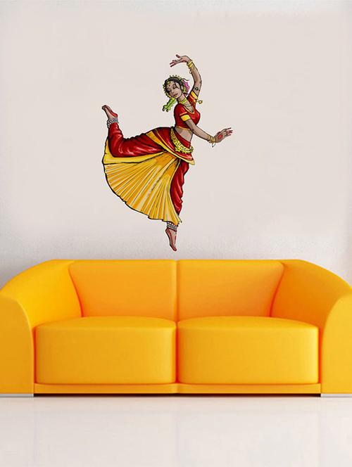 rawpockets wall decals ' indian bhartanatyam dance wall sticker ' wall stickers (pvc vinyl) multicolour - 15733725 - Very Small Image - 1