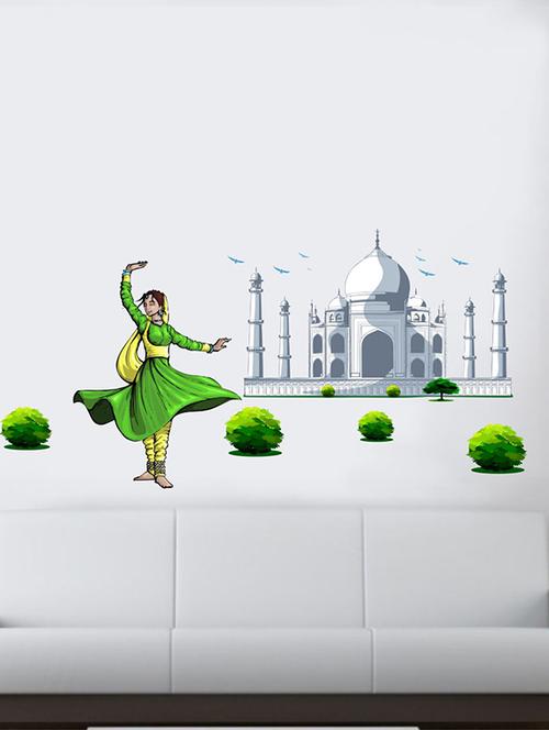 Rawpockets Wall Decals ' Taj Mahal and Classical Dance Wal Sticker ' Wall stickers (PVC Vinyl) Multicolour - 15733726 - Standard Image - 1