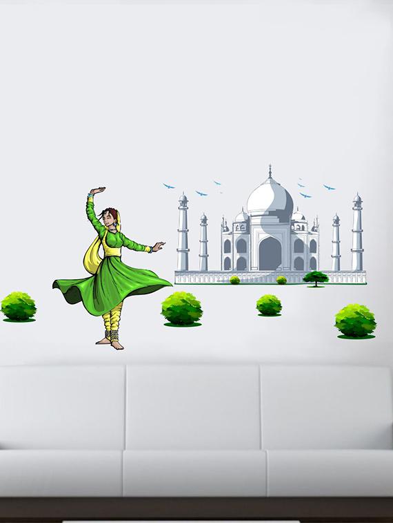 Rawpockets Wall Decals ' Taj Mahal and Classical Dance Wal Sticker ' Wall stickers (PVC Vinyl) Multicolour - 15733726 - Zoom Image - 1