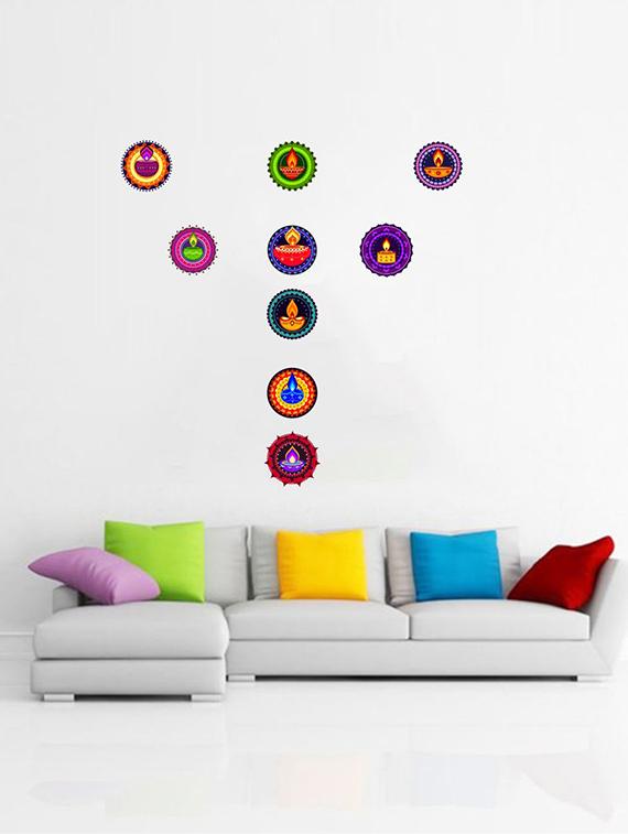 Rawpockets Wall Decals ' Decorative Diya ' Wall stickers (PVC Vinyl) Multicolour - 15733744 - Zoom Image - 1
