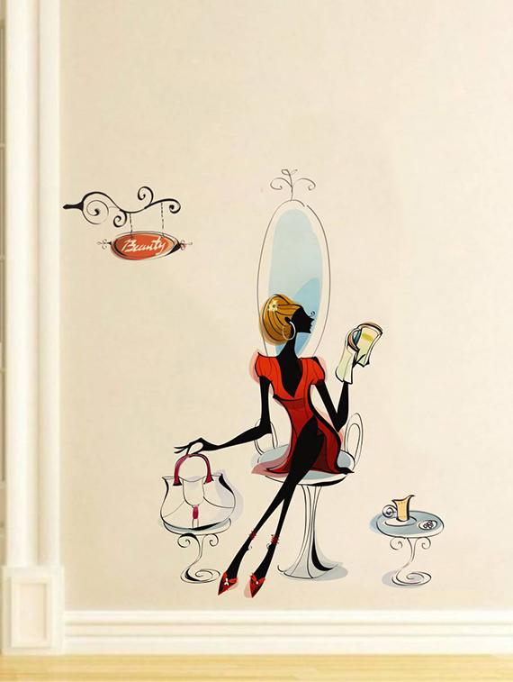 Rawpockets Wall Decals ' Lady at Beauty Parlour ' Wall stickers (PVC Vinyl) Multicolour - 15733754 - Zoom Image - 1
