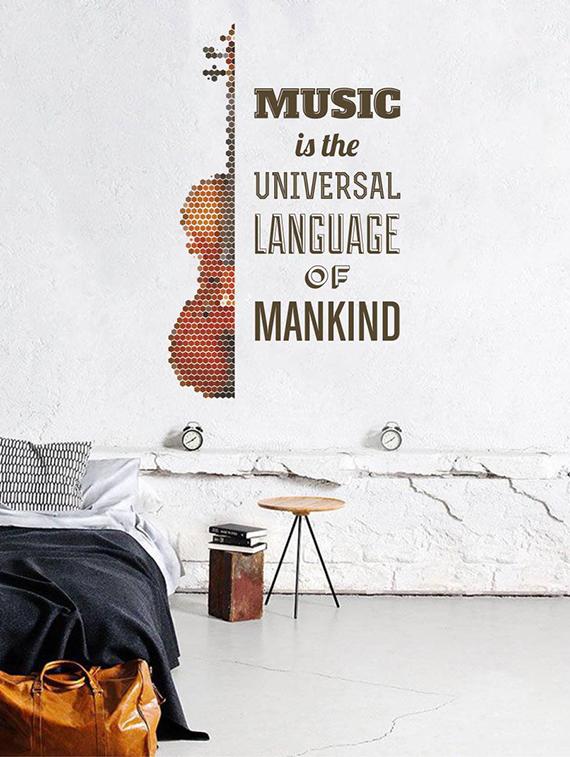 Rawpockets Wall Decals ' Music Quote and Guitar ' Wall stickers (PVC Vinyl) Multicolour - 15733776 - Zoom Image - 1