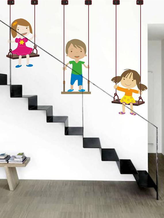 Rawpockets Wall Decals ' Kids Playing Swing ' Wall stickers (PVC Vinyl) Multicolour - 15733778 - Zoom Image - 1