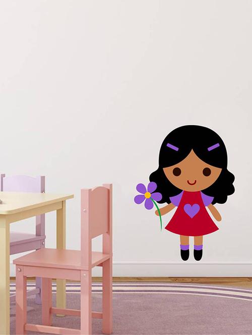 rawpockets wall decals ' cute girl with flower ' wall stickers (pvc vinyl) multicolour - 15733787 - Very Small Image - 1