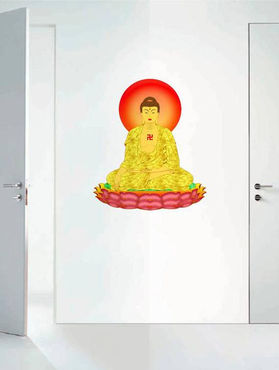 Rawpockets Wall Decals ' God Buddha on Lotus flower ' Wall stickers (PVC Vinyl) Multicolour - 15733802 - Zoom Image - 1