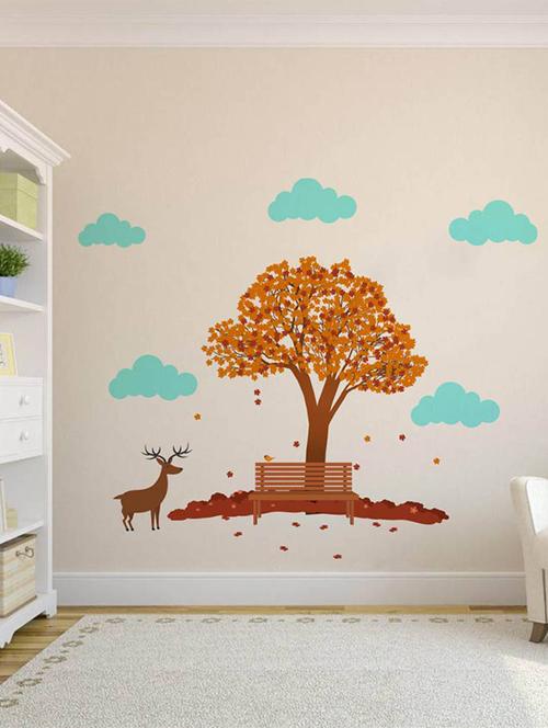 Rawpockets Wall Decals ' Beautiful Tree and the Deer ' Wall stickers (PVC Vinyl) Multicolour - 15733808 - Standard Image - 1