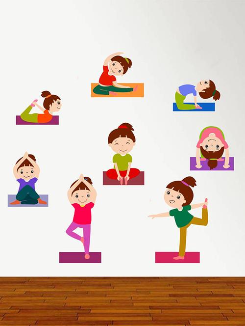 Rawpockets Wall Decals ' Kids Yoga Positions ' Wall stickers (PVC Vinyl) Multicolour - 15733821 - Standard Image - 1
