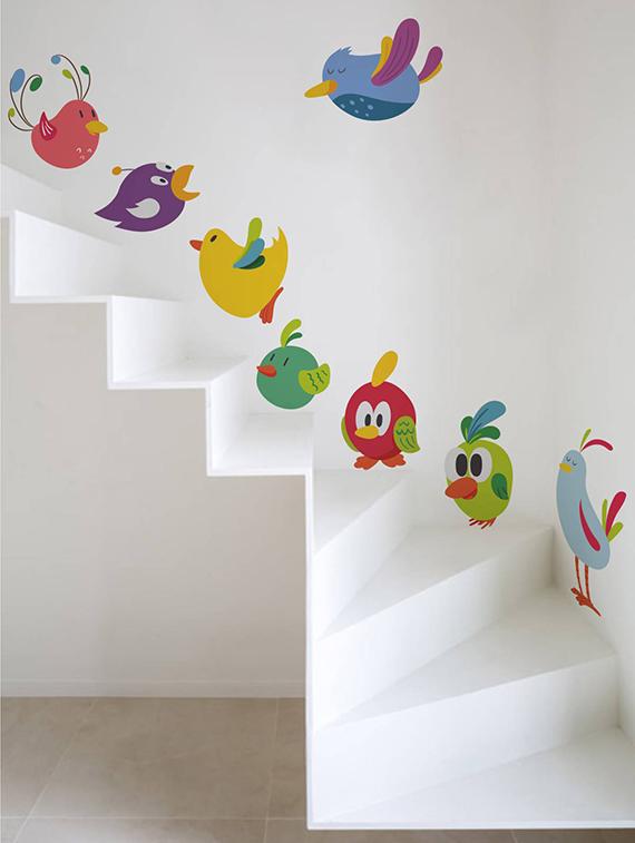 Rawpockets Wall Decals ' Lovely Birds Cartoon ' Wall stickers (PVC Vinyl) Multicolour - 15733823 - Zoom Image - 1