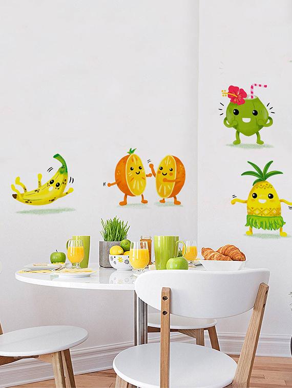 Rawpockets Wall Decals ' Funny Fruits Cartoon ' Wall stickers (PVC Vinyl) Multicolour - 15733824 - Zoom Image - 1