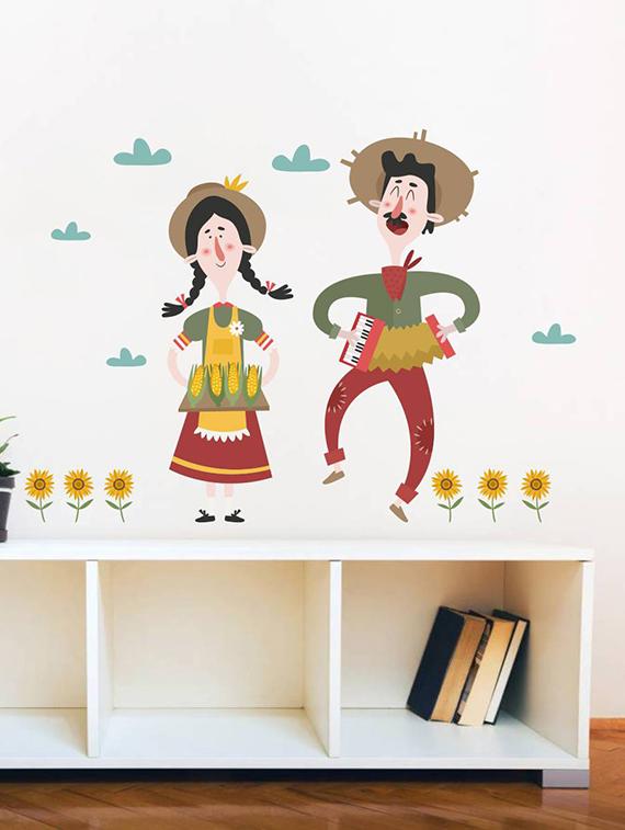 Rawpockets Wall Decals ' Living Room : Farmers Festival with Music and Dance ' Wall stickers (PVC Vinyl) Multicolour - 15733841 - Zoom Image - 1