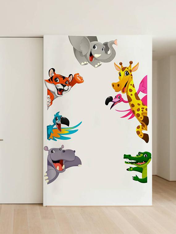 Rawpockets Wall Decals ' Door Decals : Cartoon Kids Animals ' Wall stickers (PVC Vinyl) Multicolour - 15733843 - Zoom Image - 1