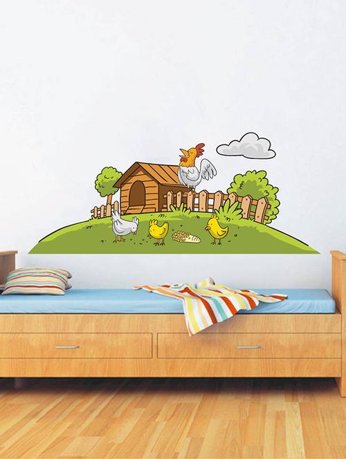 Rawpockets Wall Decals ' Farm House and Birds ' Wall stickers (PVC Vinyl) Multicolour - 15733852 - Standard Image - 1