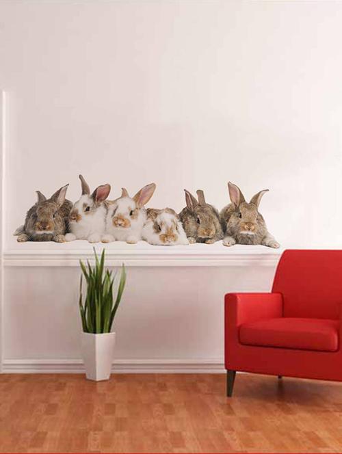 Rawpockets Wall Decals ' Living Room Group Of Rabbit ' Wall stickers (PVC Vinyl) Multicolour - 15733879 - Standard Image - 1