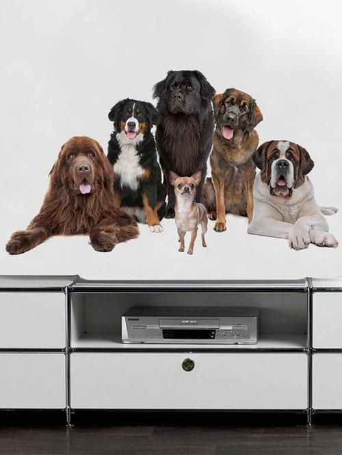 Rawpockets Wall Decals ' Living Room Cute Dog Family ' Wall stickers (PVC Vinyl) Multicolour - 15733883 - Standard Image - 1