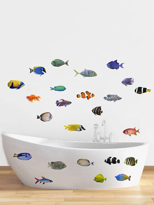 Rawpockets Wall Decals ' Living Room Fish Family ' Wall stickers (PVC Vinyl) Multicolour - 15733893 - Standard Image - 1