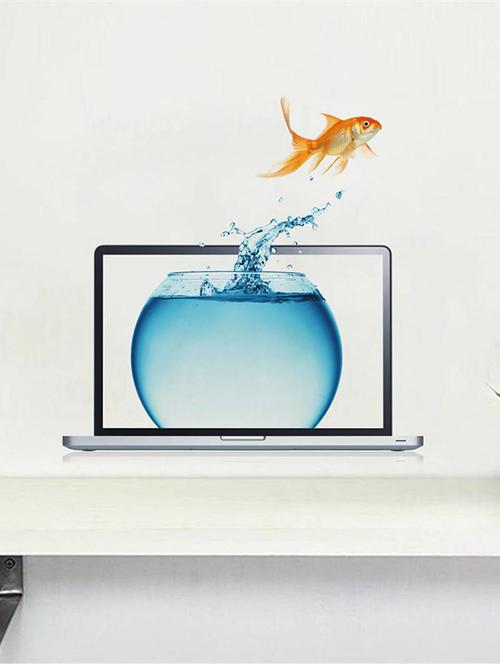 Rawpockets Wall Decals ' Laptop and Fish Bowl Abstract ' Wall stickers (PVC Vinyl) Multicolour - 15733901 - Standard Image - 1