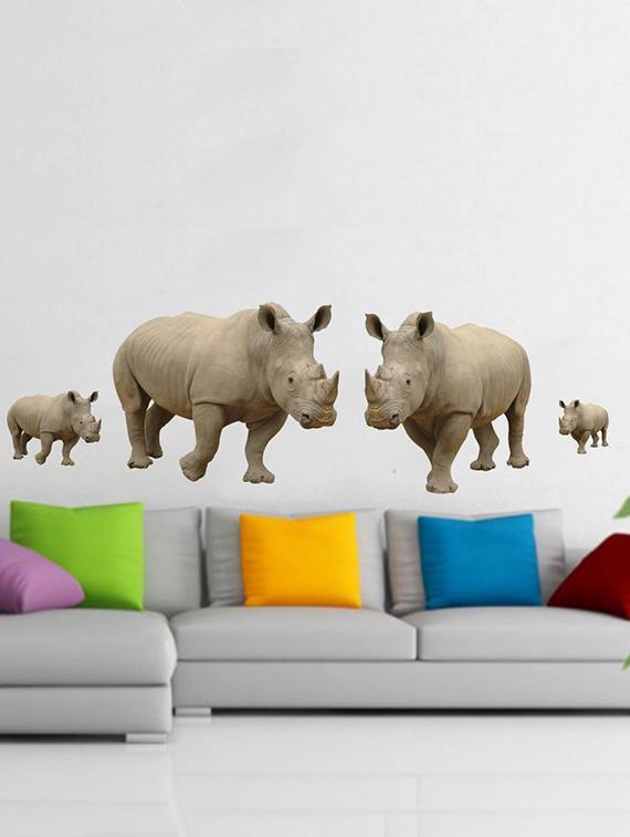 Rawpockets Wall Decals ' Rhinoceros Family ' Wall stickers (PVC Vinyl) Multicolour - 15733906 - Zoom Image - 1