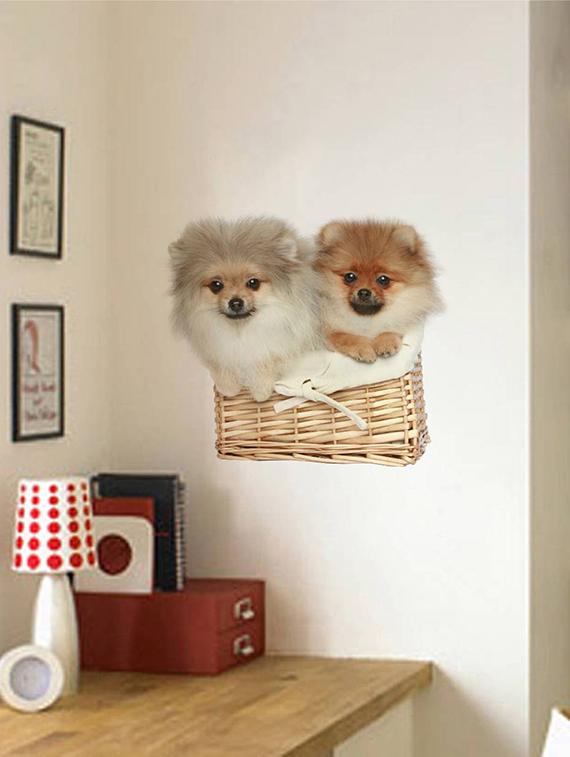 Rawpockets Wall Decals ' Cute Puppies on Basket ' Wall stickers (PVC Vinyl) Multicolour - 15733907 - Zoom Image - 1