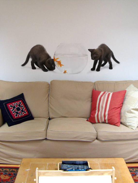 Rawpockets Wall Decals ' Cats and Fish Bowl ' Wall stickers (PVC Vinyl) Multicolour - 15733908 - Zoom Image - 1