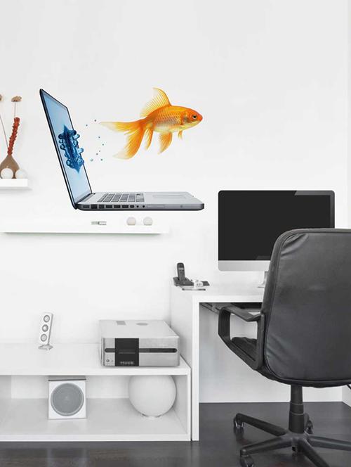 rawpockets wall decals ' fish out of laptop abstract ' wall stickers (pvc vinyl) multicolour - 15733911 - Very Small Image - 1