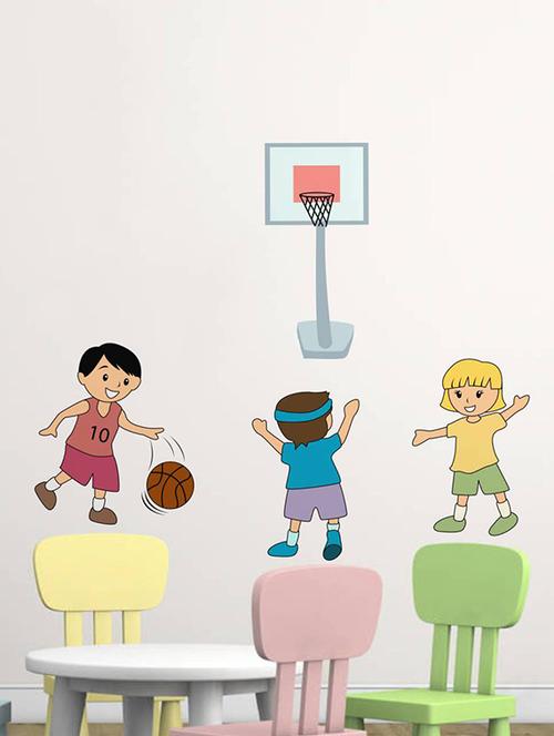 Rawpockets Wall Decals ' Kids Playing Basketball Game ' Wall stickers (PVC Vinyl) Multicolour - 15733921 - Standard Image - 1