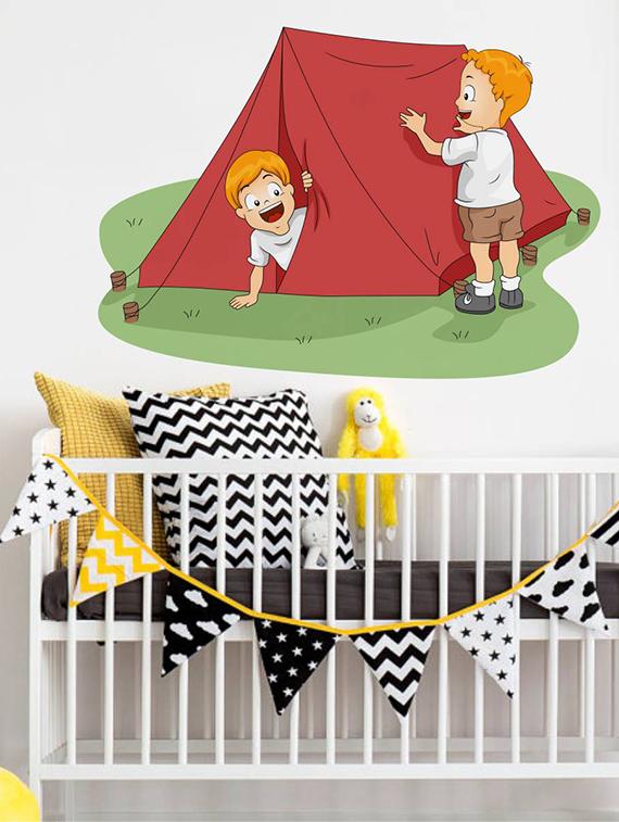 Rawpockets Wall Decals ' Kids and Tent ' Wall stickers (PVC Vinyl) Multicolour - 15733925 - Zoom Image - 1