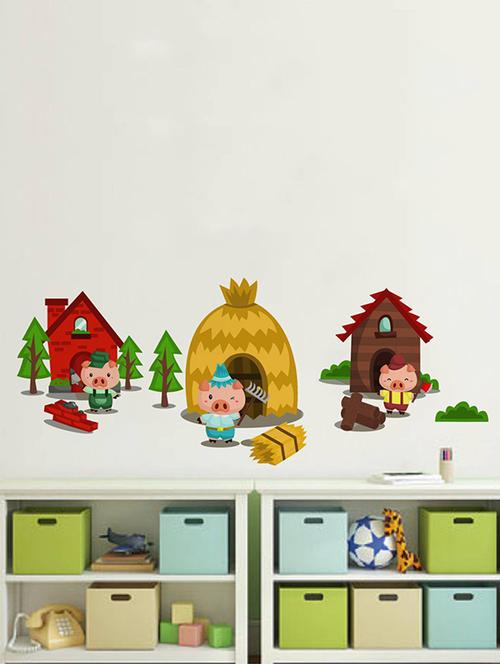 Rawpockets Wall Decals ' Pig House Story ' Wall stickers (PVC Vinyl) Multicolour - 15733927 - Standard Image - 1
