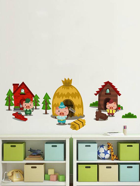 Rawpockets Wall Decals ' Pig House Story ' Wall stickers (PVC Vinyl) Multicolour - 15733927 - Zoom Image - 1