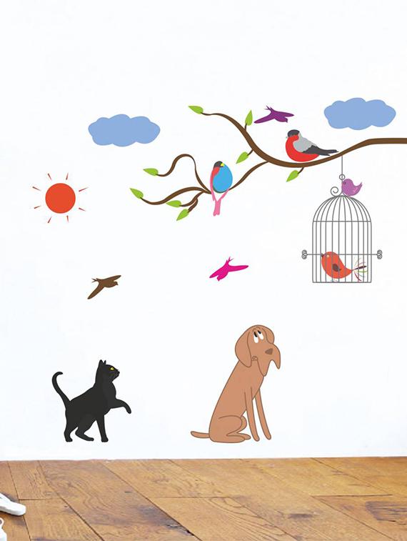 Rawpockets Wall Decals ' Birds and Animals ' Wall stickers (PVC Vinyl) Multicolour - 15733939 - Zoom Image - 1