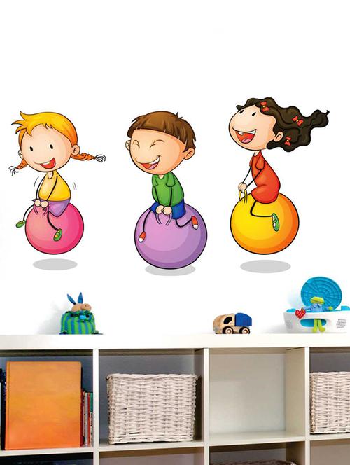 Rawpockets Wall Decals ' Kids Playing Ball Game ' Wall stickers (PVC Vinyl) Multicolour - 15733942 - Standard Image - 1